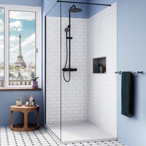 Ceramia Alda Receveur de douche 140x80cm + Siphon Eslim90. Pierre de synthèse, blanc mat (ALD15-14080B-S)