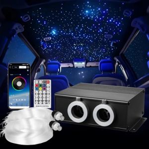 VEVOR Kit Ciel de Toit Étoilé Voiture 900 PCS Lumières Plafond Fibre Optique Scintillante 0,76 mm 3 m 20 W, Contrôle par Application Bluetooth, Télécommande, Moteur Lumineux RGBW, pour Décoration