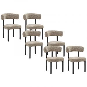 Lot de 6 chaises en tissu texturé et métal noir - Beige et blanc - SELORIN