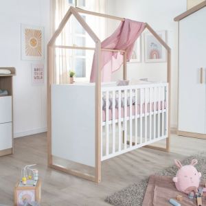 Roba 2 En 1 Lit B&eacute;b&eacute; Et Cododo Cabane - 60 X 120 Cm - Bois Bicolore