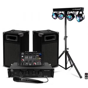 Bm sonic Pack Sono 300W BMS-DJ300-USB-BT Initiation DJ Enceintes Ampli Table de Mixage Bluetooth, Kit d'&eacute;clairage Xperformer LED