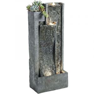 Outsunny Fontaine de jardin ext&eacute;rieure - cascade 3 niveaux, jardini&egrave;re et mur d'eau moderne - lumineuse 24 LED - 101 cm - gris