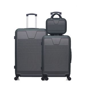 WAVE Lot de 3 valises grand format, weekend et vanity ABS SELENGA Gris Gris Fonce