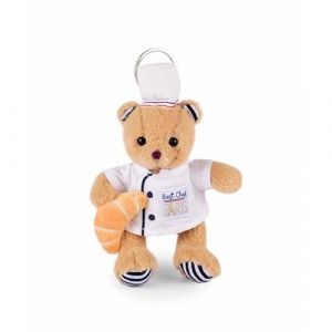 Doudou et Compagnie Porte-Clés Ours Chef Pâtissier Parisien - 14 Cm - Collection Amour de Paris - avec Toque et Croissant - Mini Peluche Accessoire pour Sacs - Idée Cadeau Souvenir Paris - SP4288