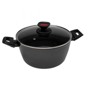 Zanetti Evolution Casserole à induction diamètre 20 cm, fond antiadhésif, haute épaisseur, casserole avec couvercle, poignée confortable deux poignées, noir