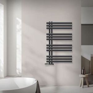 ECD Germany Radiateur de salle de bain 600 x 1000 mm sèche-serviettes anthracite avec kit de montage mural + thermostat universel