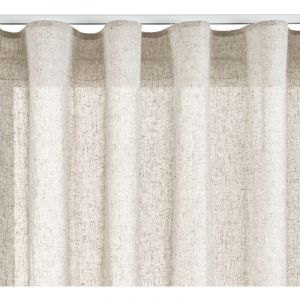 Rideau effet lin translucide avec oeillets ou ruban fronceur, taille XXL, Ruban Beige, 200 x 300cm