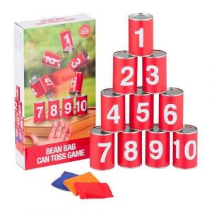 Relaxdays Jeu pour Enfants : Le chamboule-Tout, 10 boîtes et 3 Sacs, pour l’Anniversaire de Votre Bout de Chou, Rouge