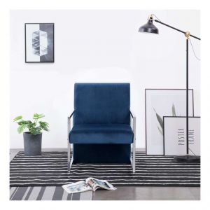 VidaXL Fauteuil avec pieds en chrome Bleu Velours