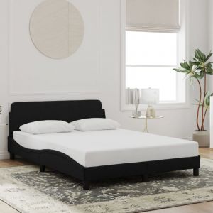 VidaXL Cadre de Lit avec Tête de Lit, Lit Rembourré avec Sommier à Lattes, Lit Double avec Pied Chambre à Coucher, Noir 140x190 cm Velours