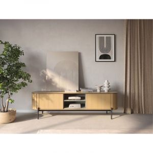 Bobochic Meuble tv arrondi 2 portes 200 cm amboise couleur ch&ecirc;ne