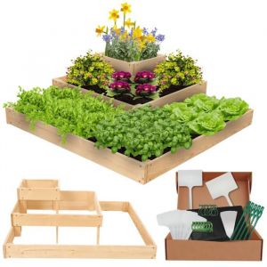 MODO24 Potager sur&eacute;lev&eacute; bois ZP08 27x92x92 cm, jardini&egrave;re balcon/terrasse pour herbes, l&eacute;gumes, kit jardinier inclus, naturel