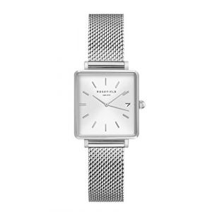 Rosefield Montre The Boxy XS pour Femme - en Argent - 22 x 24 mm - Boîtier carré avec Cadran Blanc et Bracelet argenté - QMWMS-Q038