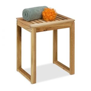 Relaxdays Tabouret de Salle de Bain, en Bois, capacité de Charge : 80 kg Max., HLP : 46 x 40 x 30 cm, Nature