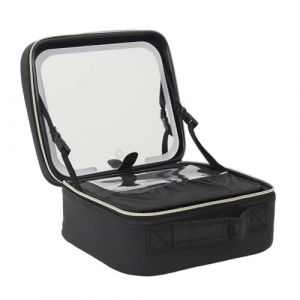 Cosmetic Club SC0626, Vanity modulable avec miroir LED, design noir élégant, rangement personnalisable, éclairage optimal, compact et facile à transporter pour tous vos voyages