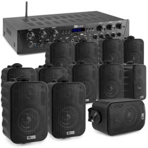 Image de Power Dynamics PV260BT Système Audio 6 Zones 600 Watts avec 12 Enceintes Murales IPX5 Amplificateur Bluetooth Lecteur USB