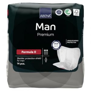 Abena Man Formula 0 Lot de 14 serviettes hygiéniques pour incontinence pour homme étiquetées écologiques, protection supplémentaire, respirantes et confortables avec absorption rapide, discrètes –