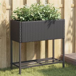 VidaXL Jardini&egrave;re avec &eacute;tag&egrave;re Noir r&eacute;sine tress&eacute;e, jardini&egrave;re d'ext&eacute;rieur, bac &agrave; Fleurs, bac &agrave; tomates, jardini&egrave;re de terrasse, bac &agrave; Pommes de Terre