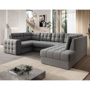 Bestmobilier - Nappa - canapé panoramique d'angle gauche 7 places convertible avec coffre en velours