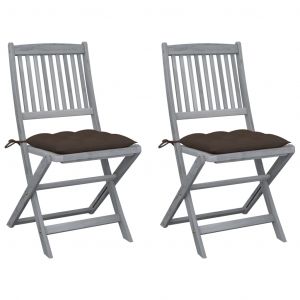 Image de VidaXL Chaises pliables d'extérieur 2 pcs avec coussins Bois d'acacia Taupe