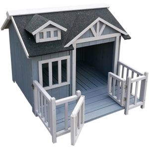 Niche de chien en gris maison de luxe xl bois balcon jardin terrasse chien