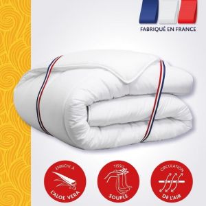 Dodo Couette 140x200 Cm Aloe - Tempérée - 300g/M² - Couette 1 Personne - Douce Et Confortable - Blanc