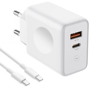 Chargeur Rapide 30w 2-Port Pd 20w+Qc 3.0 Avec C&acirc;ble Usb-C 1m Pour Samsung S10e S10+ S9 S9+ S10 - Blanc - E.F.Connection