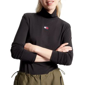 Tommy Hilfiger Tommy Jeans pour femme. T-shirt slim en maille avec col perkins noir