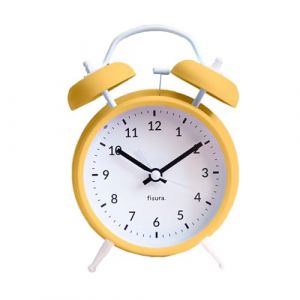 Fisura. - Réveil Matin Jaune et Blanc. Reveil Analogique avec veilleuse à LED. Silencieux sans Tic-Tac. Cadran de 9 centimètres. Dimensions : 11,7x5,5x16. en Métal et ABS