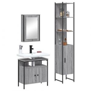 VidaXL Ensemble de meubles de salle de bain 3 pcs Sonoma gris, armoire de salle de bain, armoire de bain, meuble-lavabo de salle de bain