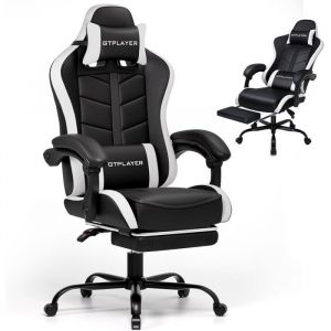 Gtplayer - Chaise de Gaming Fauteuil Gamer Ergonomique en pu Cuir, Chaise Gaming avec Repose-Pieds, Fauteuil Gaming Appui-Tête Réglable et Support