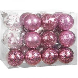 24 boules de No&euml;l rose 8cm en plastique