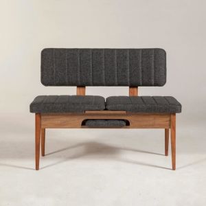 Menzzo Banquette-coffre capitonn&eacute;e avec dossier L110cm Scamnum Bois fonc&eacute; et Tissu Anthracite