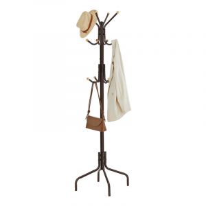 Songmics Porte-manteau sur Pieds, avec 12 Crochets, 4 Pieds, pour manteaux, Chapeaux, Sacs, pour entrée, Chambre, Bureau, Marron