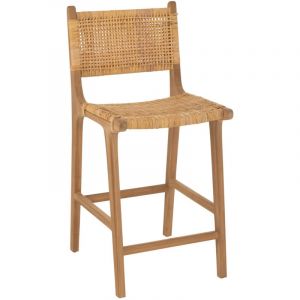 Chaise de bar en rotin et bois de teck Naturel 46x48x104 cm
