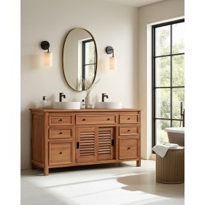 Image de Savanna - Meuble salle de bain en teck portes persiennes