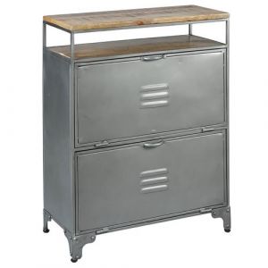 OMAYA - Meuble &agrave; Chaussures 2 Portes Acier Brut et Manguier - Altobuy