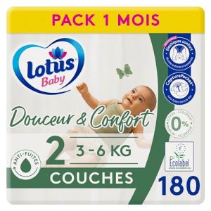 Lotus Baby Douceur & Confort - Couches Taille 2 (3-6 kg/Nouveau-n&eacute;) Pack 1 mois - 180 couches