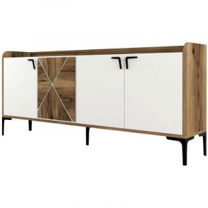 Dmora - Console Dilici, Table polyvalente, Armoire de rangement, Bureau du couloir, 180x35h78 cm, Noyer et Blanc