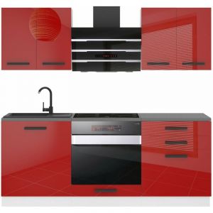 Belini Cuisine Equipee Complete MARY Muebles de Cuisine Complets - 180 cm. Avec Plan de Travail, rouge tr&egrave;s brillant