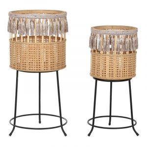 Set of Planters DKD Home Decor 35 x 35 x 68 cm 31 x 31 x 68 cm Natural Black Metal Brown Bamboo 32 x 32 x 68 cm