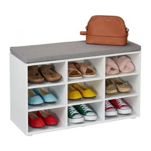 Relaxdays Banc à Chaussures, 9 Compartiments, H x L x P : 48 x 78,5 x 30 cm, pour l'entrée ou la Chambre, Blanc et Gris