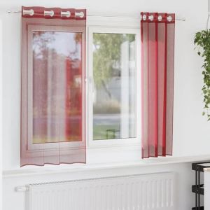 vidaXL Rideaux en voile avec œillets 2 pcs rouge bordeaux rideau en filet rideau transparent voile de fenêtre traitement