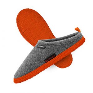 Image de Giesswein Woolpops Hellgrau/Neonorange 36 - Pantoufles pour Femmes et Hommes, Chaussons en Feutre Unisexes, Mules avec Semelle antidérapante en Caoutchouc Naturel