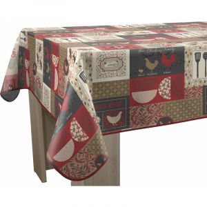 Le linge de Jules Nappe Anti-Taches Chicken Rouge - Rectangle 150 x 240 cm