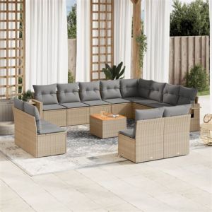 Salon de jardin avec coussins 13 pcs beige r&eacute;sine tress&eacute;e