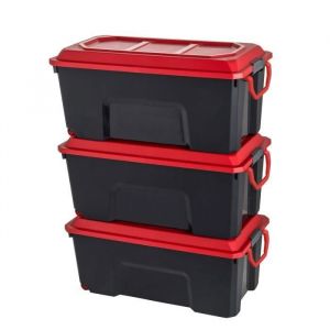 Sundis Locker, lot de 3 malles de rangement en plastique recyclé 75 litres, avec couvercle clipsable, superposables et empilables, idéales pour l'atelier, le transport, le garage, le bricolage