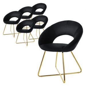 Ml-design - Set de 6 Chaises de Salle à Manger, en Velours, Noir, avec Dossier en Demi-Coque Rond, Pieds en Forme de x Métalliques Dorés, Fauteuil