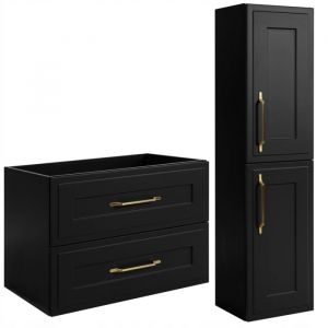 Rodan Ensemble de meubles de salle de bain - 80 cm & 136 cm - Noir Mat - Design &eacute;l&eacute;gant - Ensemble de salle de bain &eacute;l&eacute;gant - Armoire de salle de