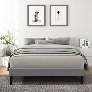 King Of Dreams - Sommier 90x190 cm Tapissier d&eacute;houssable housse lavable Gris + Pieds en 20 cm 13 Lattes - Anna- revetement Tissu pvc